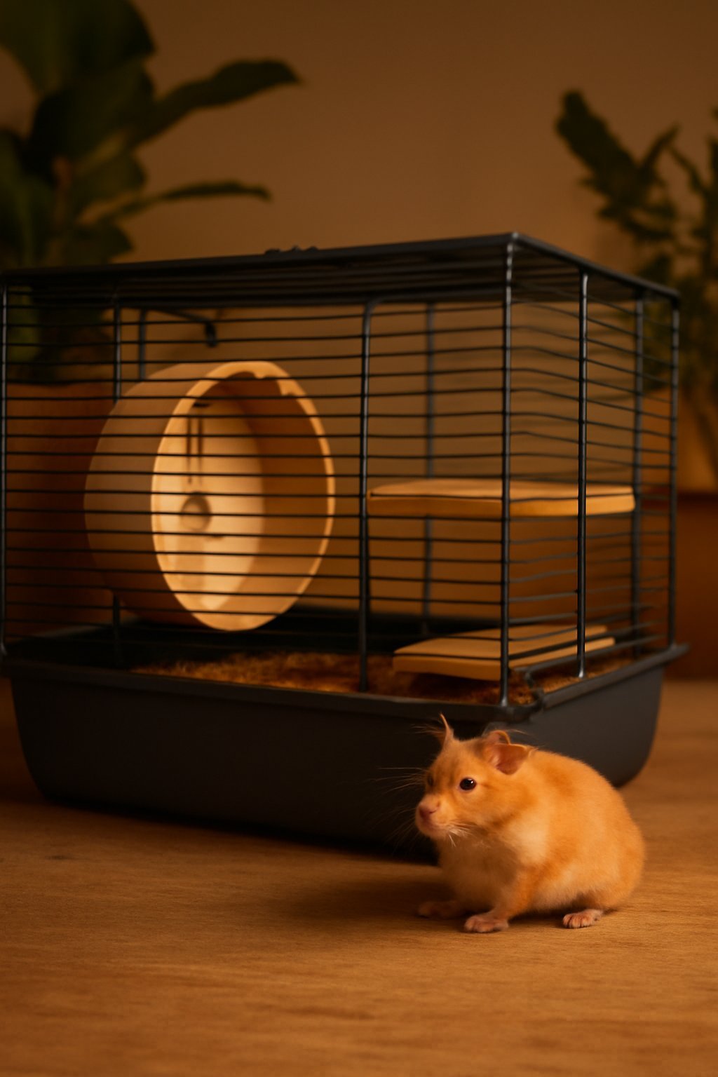 Käfig mit Laufrad und Futterspender