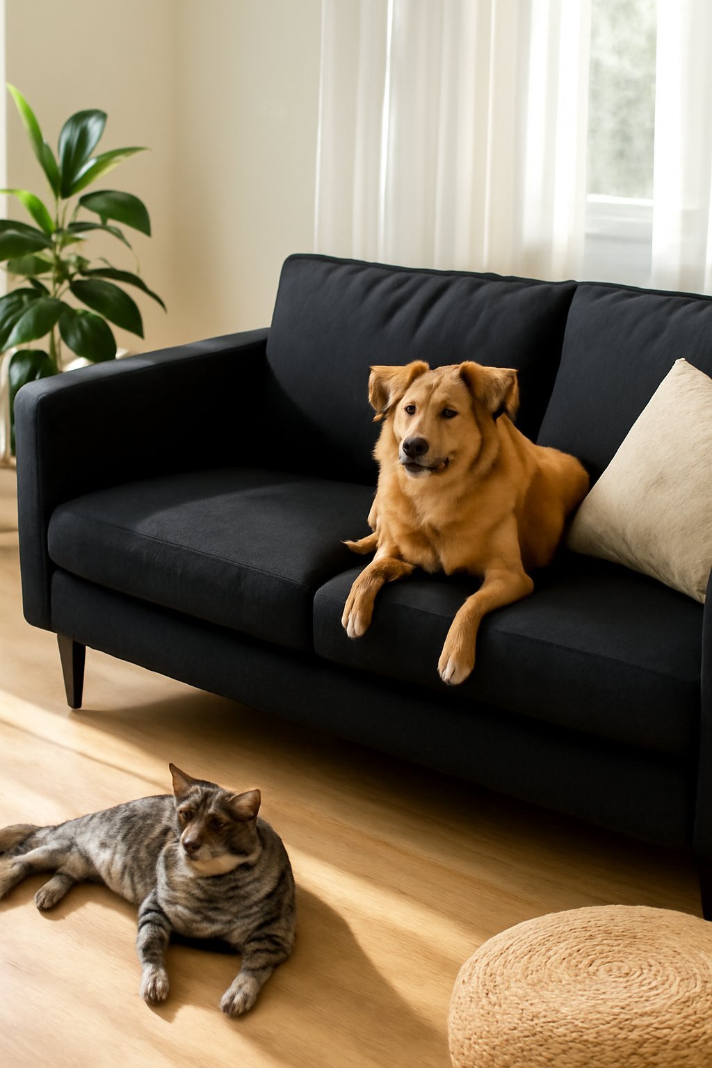 Schwarzes Sofa mit Klappmechanismus