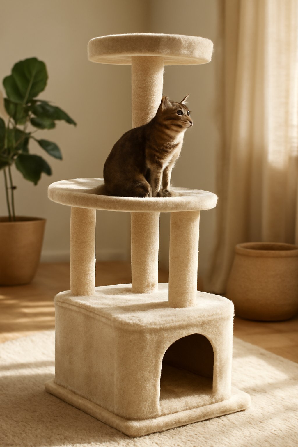 Katzenkratzbaum mit Spielzeugen